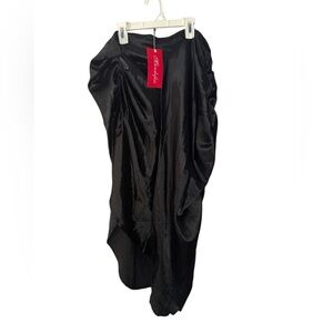 Black Satin Midi Draped Skirt Size XL